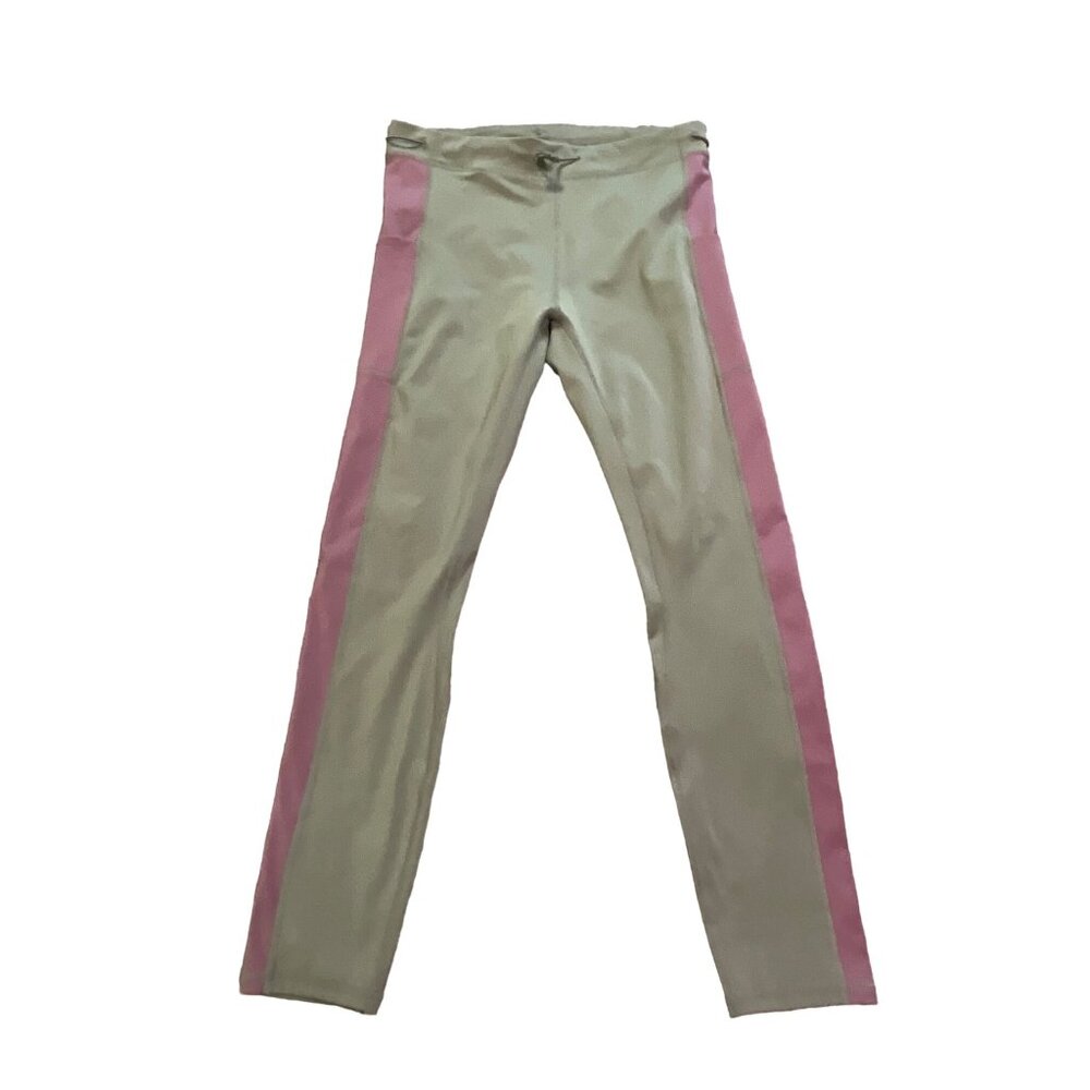 Fabletics XL Green with Plum Stripe on Side‎ Leggings Draw String Waist